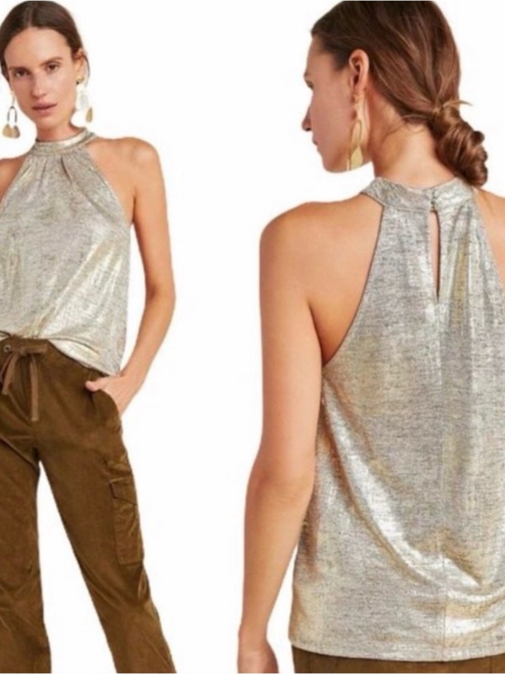 Anthropologie Shimmer Gold Halter Top